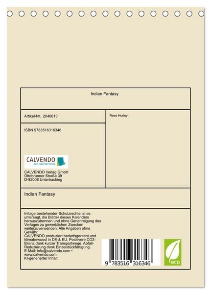 Produktbild: Indian Fantasy (Tischkalender 2026 DIN A5 hoch), CALVENDO Monatskalender