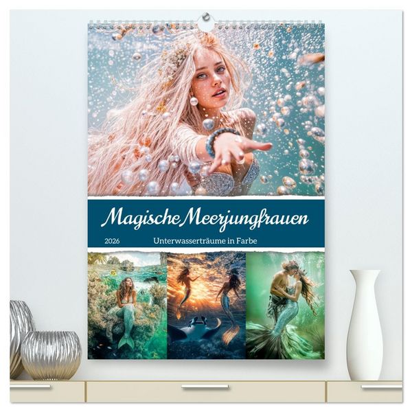 Produktbild: Magische Meerjungfrauen - Unterwassertr&auml;ume in Farbe (hochwertiger Premium Wandkalender 2026 DIN A2 hoch), Kunstdruck in Hochglanz
