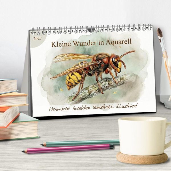 Produktbild: Kleine Wunder in Aquarell - Heimische Insekten kunstvoll illustriert (Tischkalender 2027 DIN A5 quer), CALVENDO Monatskalender