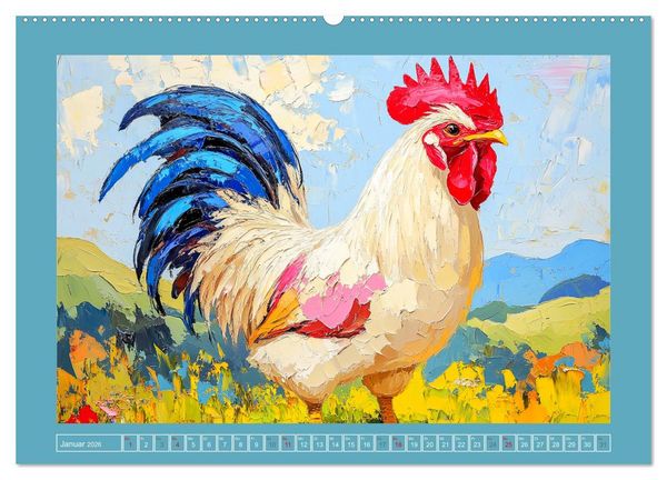 Produktbild: Federleichte Sch&ouml;nheiten. Duftige H&uuml;hner-Paintings (hochwertiger Premium Wandkalender 2026 DIN A2 quer), Kunstdruck in Hochglanz