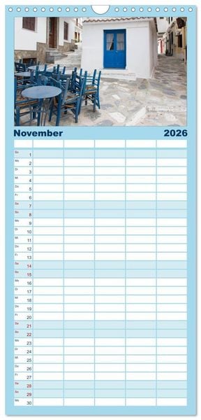 Produktbild: Familienplaner 2026 - Al&oacute;nnisos, Ski&aacute;thos, Sk&oacute;pelos mit 5 Spalten (Wandkalender, 21 x 45 cm) CALVENDO