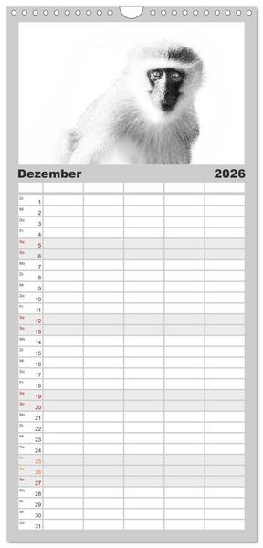 Produktbild: Familienplaner 2026 - AFRIKA - Schwarz-weiss Fotografien im modernen "High Key" Look mit 5 Spalten (Wandkalender, 21 x 45 cm) CALVENDO