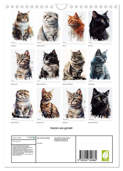 Produktbild: Katzen wie gemalt (Wandkalender 2026 DIN A4 hoch), CALVENDO Monatskalender