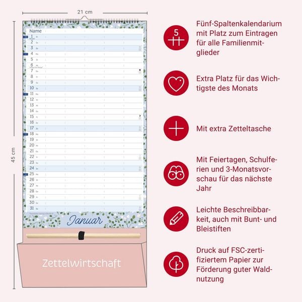 Produktbild: Deko-Familienplaner mit Tasche Flower Time 2027
