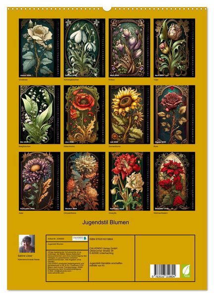 Produktbild: Jugendstil Blumen (hochwertiger Premium Wandkalender 2026 DIN A2 hoch), Kunstdruck in Hochglanz