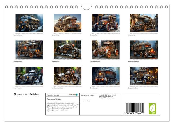 Produktbild: Steampunk Vehicles (Wandkalender 2026 DIN A4 quer), CALVENDO Monatskalender