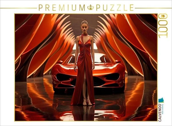 CALVENDO Puzzle Modernes Concept Design Auto in Rot mit junger Frau | 1000 Teile Lege-Größe 64x48cm Foto-Puzzle für glückliche Stunden