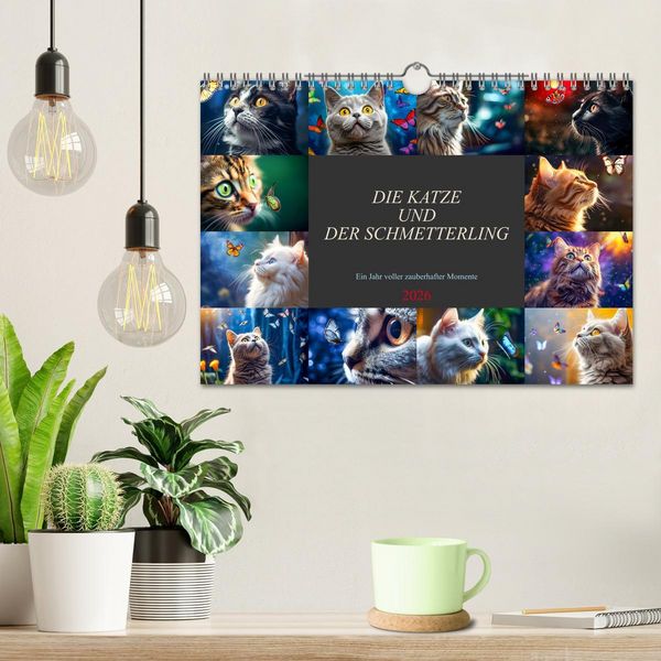Produktbild: Die Katze und der Schmetterling (Wandkalender 2026 DIN A4 quer), CALVENDO Monatskalender