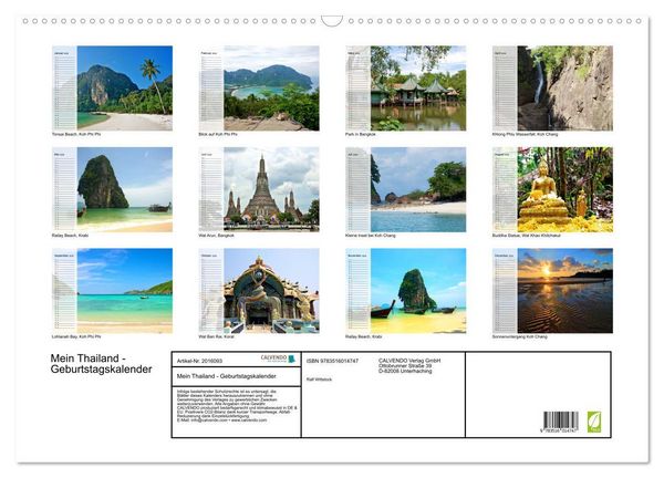 Produktbild: Mein Thailand - Geburtstagskalender (Wandkalender 2026 DIN A2 quer), CALVENDO Monatskalender