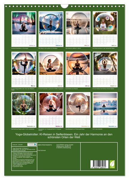 Produktbild: Yoga-Globetrotter: KI-Reisen in Seifenblasen. Ein Jahr der Harmonie an den sch&ouml;nsten Orten der Welt (Wandkalender 2026 DIN A3 hoch), CALVENDO Monatskalender