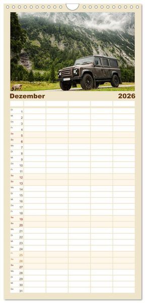 Produktbild: Familienplaner 2026 - Mit dem 4x4 durch Europa mit 5 Spalten (Wandkalender, 21 x 45 cm) CALVENDO