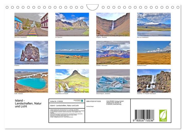 Produktbild: Island - Landschaften, Natur und Licht (Wandkalender 2026 DIN A4 quer), CALVENDO Monatskalender