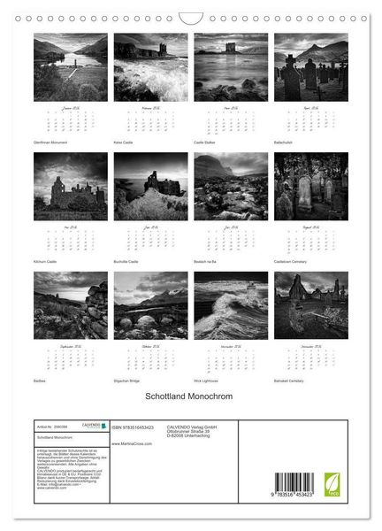 Produktbild: Schottland Monochrom (Wandkalender 2026 DIN A3 hoch), CALVENDO Monatskalender