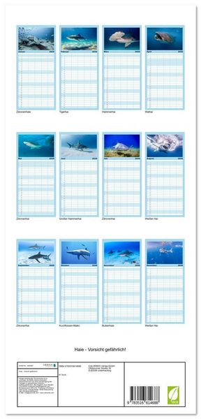 Produktbild: Familienplaner 2026 - Haie - Vorsicht gef&auml;hrlich! mit 5 Spalten (Wandkalender, 21 x 45 cm) CALVENDO