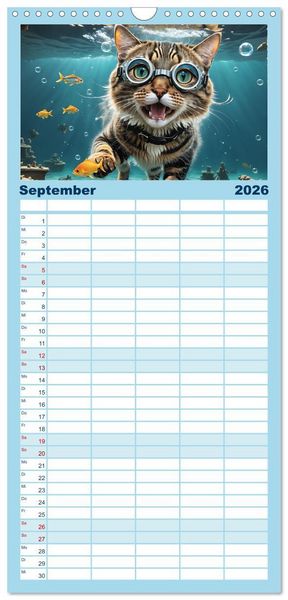 Produktbild: Familienplaner 2026 - Katzen unter Wasser mit 5 Spalten (Wandkalender, 21 x 45 cm) CALVENDO