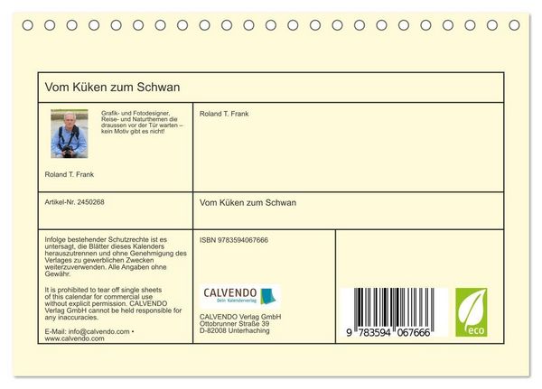 Produktbild: Vom K&uuml;ken zum Schwan (Tischkalender 2027 DIN A5 quer), CALVENDO Monatskalender