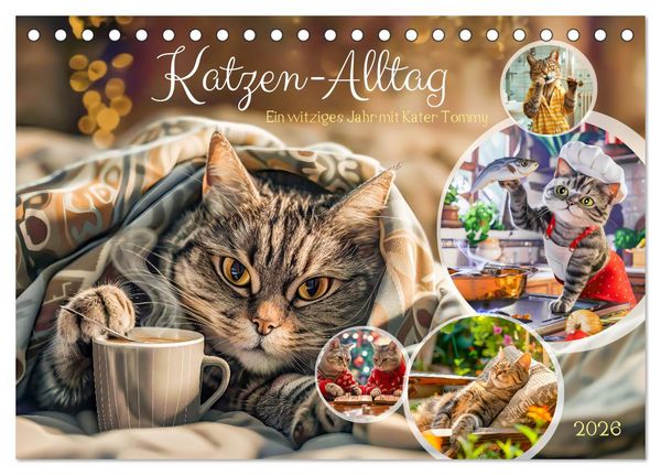 Produktbild: Katzen-Alltag - Ein witziges Jahr mit Kater Tommy (Tischkalender 2026 DIN A5 quer), CALVENDO Monatskalender