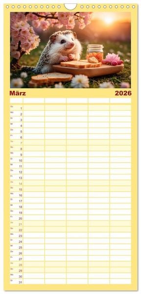 Produktbild: Familienplaner 2026 - Stachelstars mit 5 Spalten (Wandkalender, 21 x 45 cm) CALVENDO