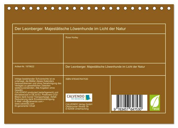 Produktbild: Der Leonberger. Majest&auml;tische L&ouml;wenhunde im Licht der Natur (Tischkalender 2026 DIN A5 quer), CALVENDO Monatskalender