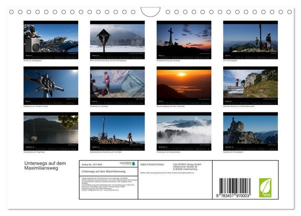 Produktbild: Unterwegs auf dem Maximiliansweg (Wandkalender 2026 DIN A4 quer), CALVENDO Monatskalender