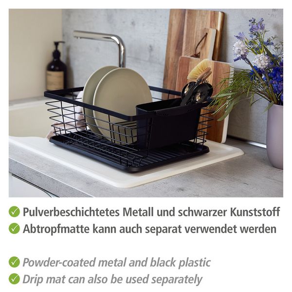 Produktbild: Geschirrabtropfer Mod. Drip Schwarz, mit herausnehmbarem Besteckkorb