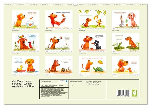 Produktbild: Vier Pfoten, viele Spr&uuml;che - Lustige Weisheiten mit Hund (hochwertiger Premium Wandkalender 2026 DIN A2 quer), Kunstdruck in Hochglanz