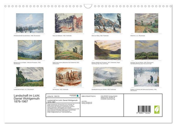Produktbild: Landschaft im Licht. Daniel Wohlgemuth 1876-1967 (Wandkalender 2026 DIN A3 quer), CALVENDO Monatskalender