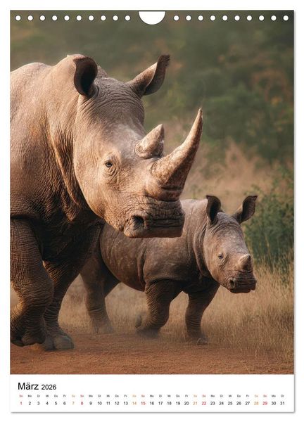 Produktbild: Nashorn - Stark. Stur. Schnell. (Wandkalender 2026 DIN A4 hoch), CALVENDO Monatskalender