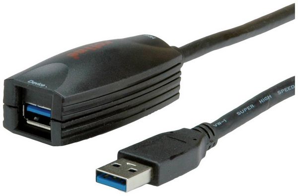 Roline USB-Kabel USB 3.2 Gen1 USB-A Stecker, USB-A Buchse 5.00 m Schwarz 12.04.1096