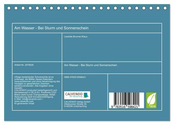 Produktbild: Am Wasser - Bei Sturm und Sonnenschein (Tischkalender 2026 DIN A5 quer), CALVENDO Monatskalender