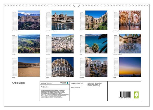 Produktbild: Andalusien (Wandkalender 2026 DIN A3 quer), CALVENDO Monatskalender
