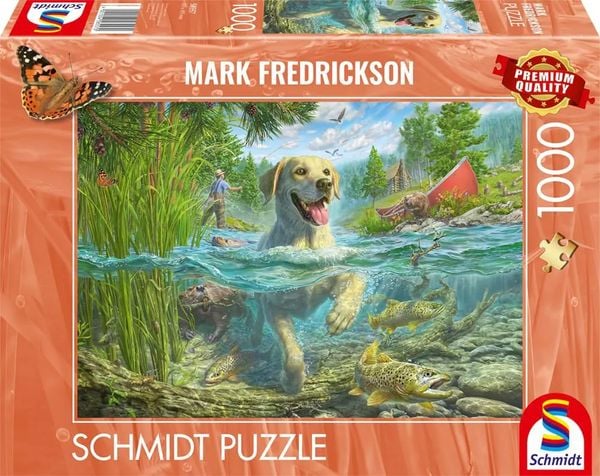 Gelber Labrador auf Fischjagd