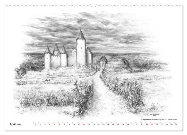 Produktbild: ZeitZeichnen: Burgen und Befestigungen in der Aachener Region (hochwertiger Premium Wandkalender 2026 DIN A2 quer), Kunstdruck in Hochglanz