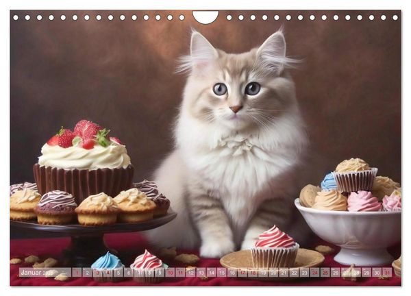 Produktbild: S&uuml;&szlig;e Naschkatzen - Pelzige Leckerm&auml;ulchen zwischen s&uuml;&szlig;en Desserts und Torten (Wandkalender 2026 DIN A4 quer), CALVENDO Monatskalender