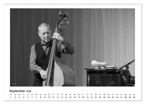 Produktbild: Internationale Meister des Jazz in Schwarzwei&szlig; (hochwertiger Premium Wandkalender 2026 DIN A2 quer), Kunstdruck in Hochglanz