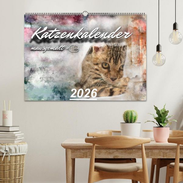 Produktbild: Katzenkalender mausgemalt (Wandkalender 2026 DIN A2 quer), CALVENDO Monatskalender