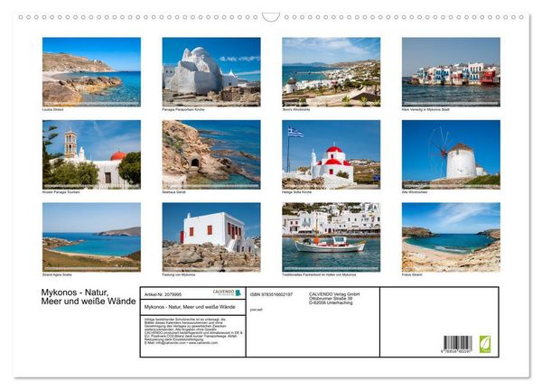 Produktbild: Mykonos - Natur, Meer und wei&szlig;e W&auml;nde (Wandkalender 2026 DIN A2 quer), CALVENDO Monatskalender