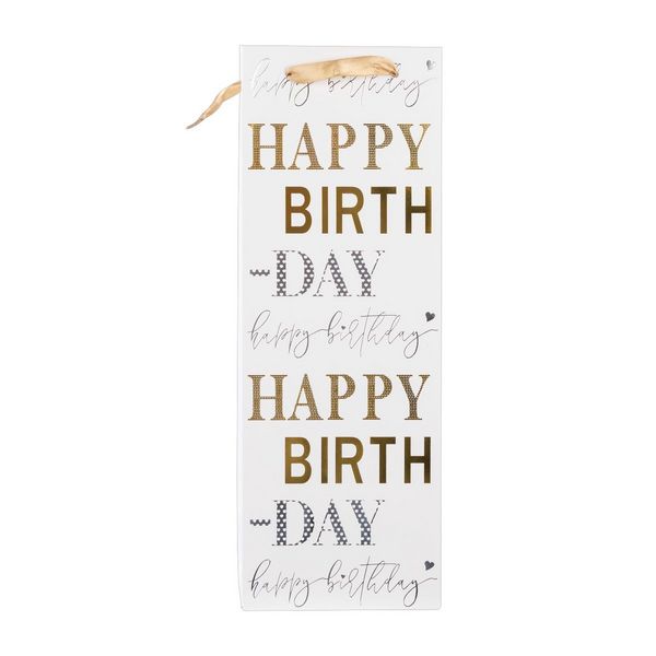Produktbild: Idena Flaschentasche Happy Birthday wei&szlig; 12,5x35x9xcm 210g/m&sup2; Hei&szlig;pr&auml;gung