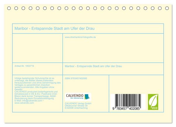 Produktbild: Maribor - Entspannde Stadt am Ufer der Drau (Tischkalender 2026 DIN A5 quer), CALVENDO Monatskalender