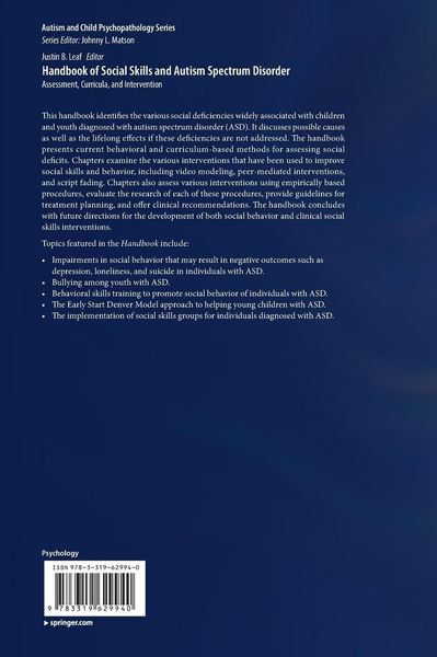 Produktbild: Handbook of Social Skills and Autism Spectrum Disorder