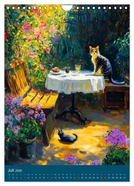 Produktbild: Katzen und Kunst - Samtige Herrscher der impressionistischen G&auml;rten (Wandkalender 2026 DIN A4 hoch), CALVENDO Monatskalender