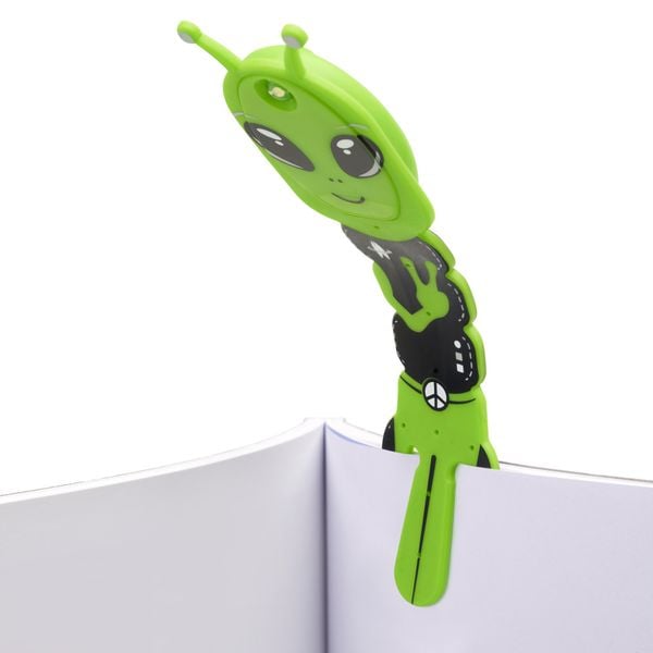 Produktbild: Flexilight Pals Leselicht (Aliens) - grün - 2 in 1 Leselampe & Lesezeichen - LED Leselicht - Geschenk für Leser, Buchliebhaber - Deutsche Ausgabe