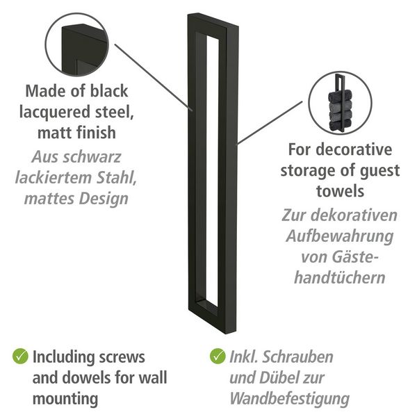 Produktbild: Handtuchhalter Mod. Reitani Schwarz matt, aus lackiertem Stahl