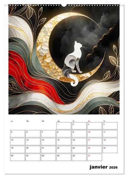 Produktbild: Les chats - Pattes de velours au clair de lune (Calendrier mural 2026 DIN A2 horizontal), CALVENDO calendrier mensuel