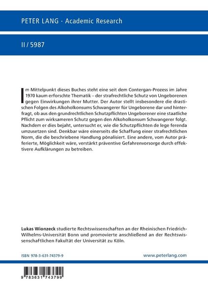 Produktbild: Strafbarkeit pr&auml;nataler Einwirkungen mit postnatalen Folgen de lege ferenda &ndash; Kriminalisierung des Alkoholkonsums Schwangerer?