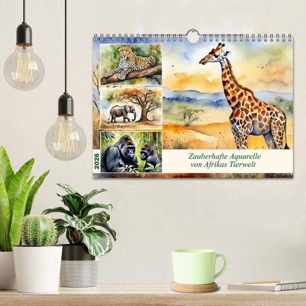 Produktbild: Zauberhafte Aquarelle von Afrikas Tierwelt (Wandkalender 2026 DIN A4 quer), CALVENDO Monatskalender