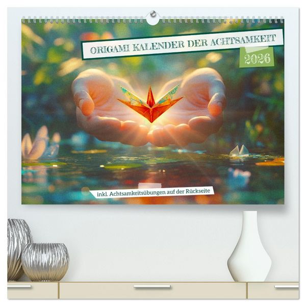 Produktbild: Origami Kalender der Achtsamkeit - Achtsamkeitskalender (hochwertiger Premium Wandkalender 2026 DIN A2 quer), Kunstdruck in Hochglanz