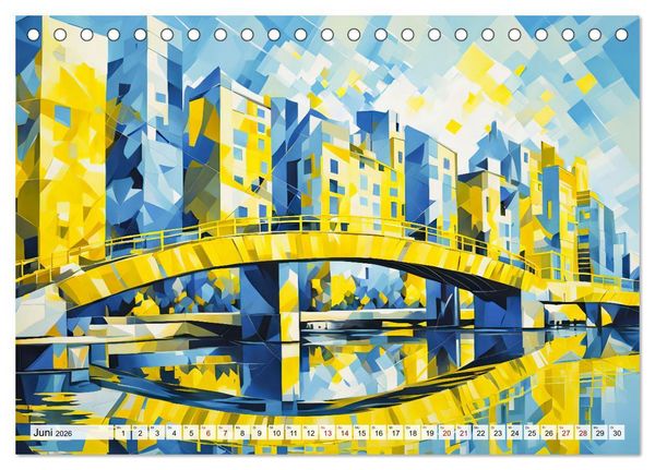 Produktbild: Kubistische Stadtlandschaften - Geometrische Urban Art am Wasser (Tischkalender 2026 DIN A5 quer), CALVENDO Monatskalender
