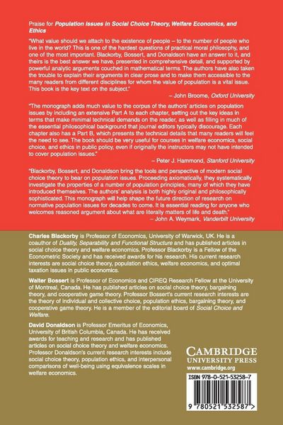 Produktbild: Population Issues in Social Choice Theory, Welfare Economics, and Ethics