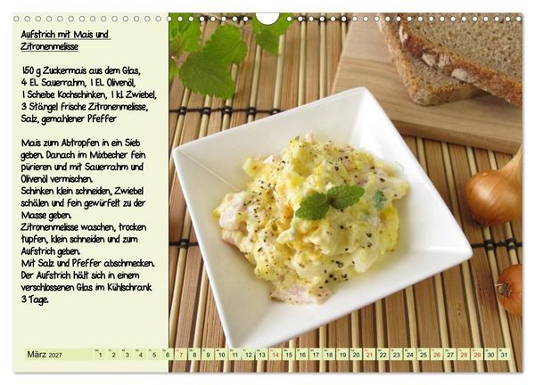 Produktbild: Leckere Aufstriche - Ein Kalender mit Rezepten (Wandkalender 2027 DIN A3 quer), CALVENDO Monatskalender